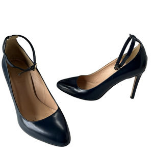 J.Crew Glossy Leather Pumps Womens Shoes Size 7 Ankle Strap Navy F4873 Italy
